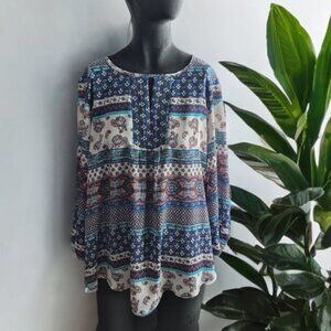 Blue Paisley Sheer Boho Chic Top